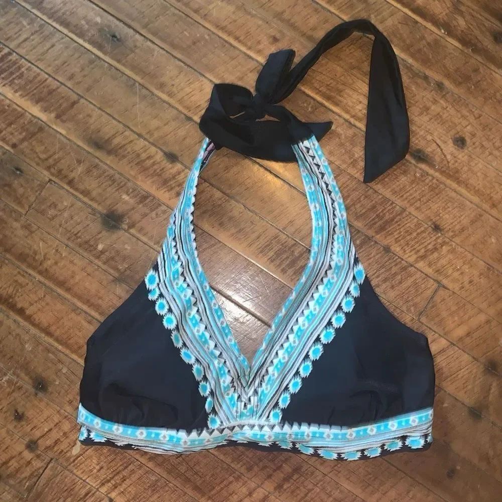 Athleta halter tie black & pink 32B/C bikini top